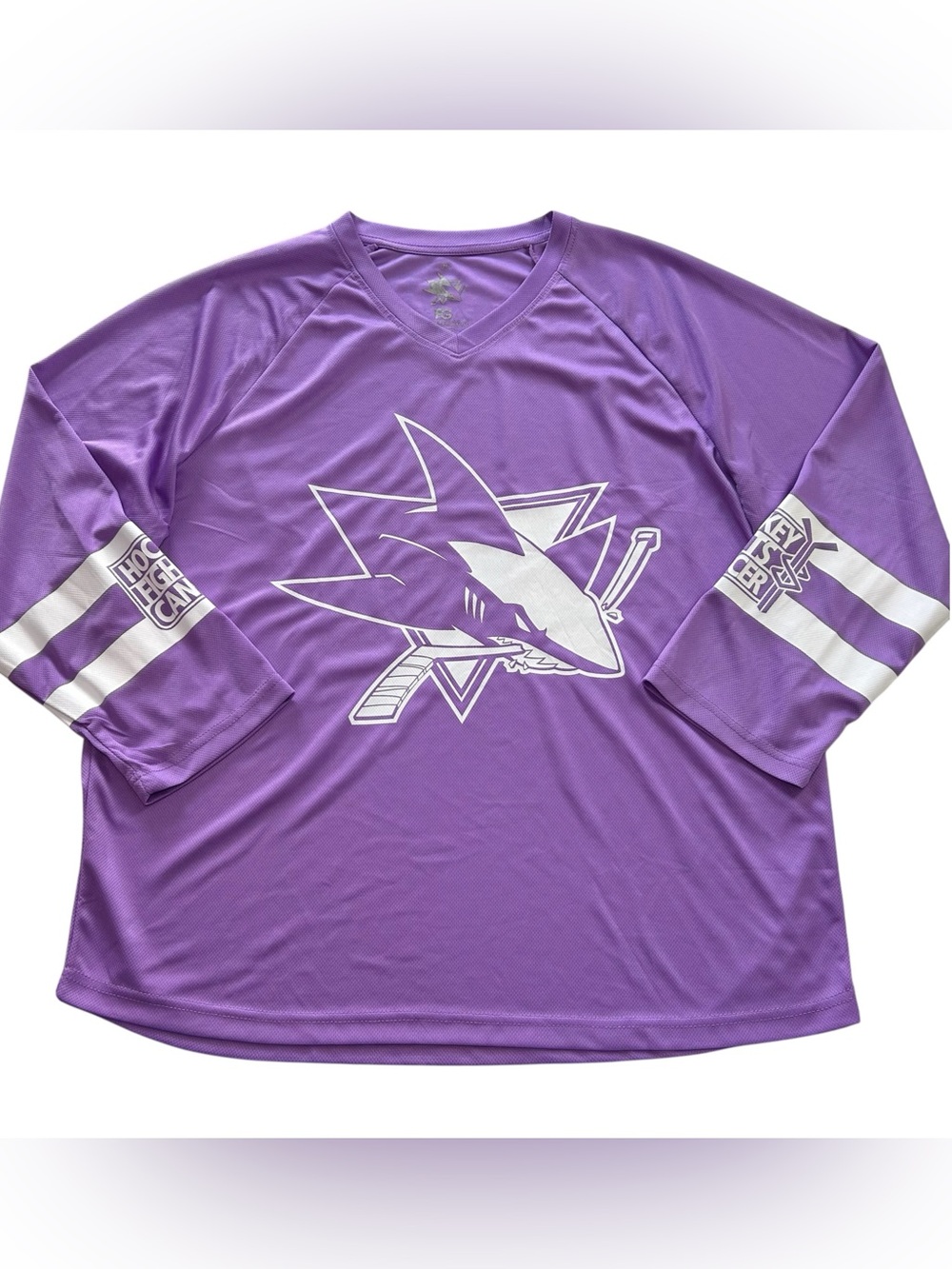 San Jose SJ Sharks NHL Hockey Fights Cancer Purple Jersey Men’s Size M 2021 SGA - Picture 2 of 12